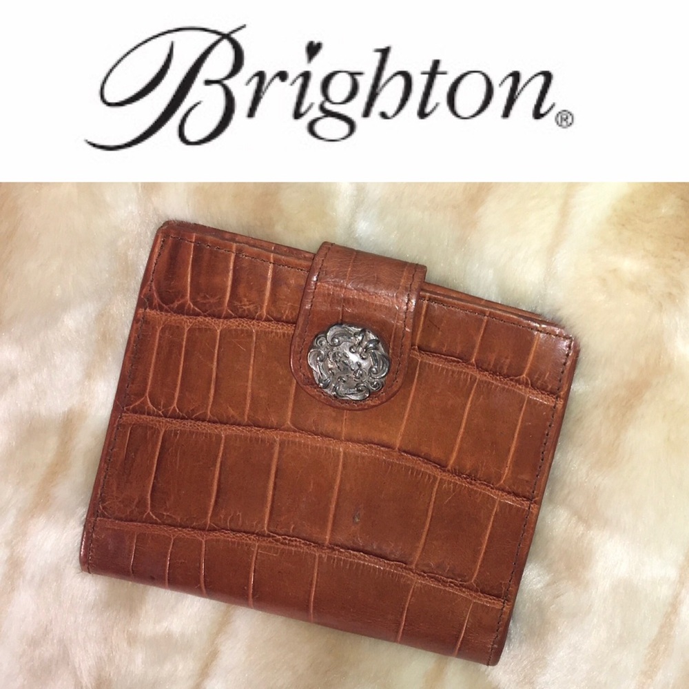 BRIGHTON small brown croc leather bifold wallet